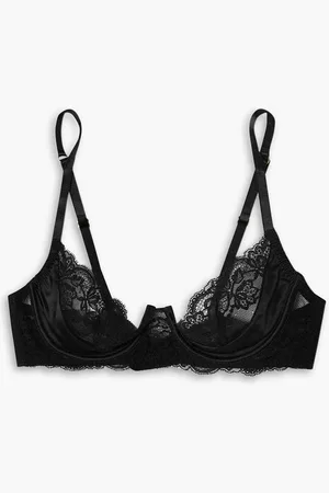 Coco De Mer Seraphine silk-blend satin and lace underwired plunge bra