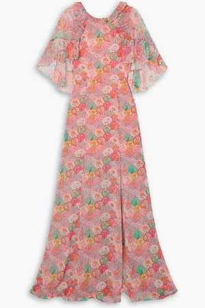 SALONI Natalia ruffled floral-print silk-chiffon and crepon maxi dress