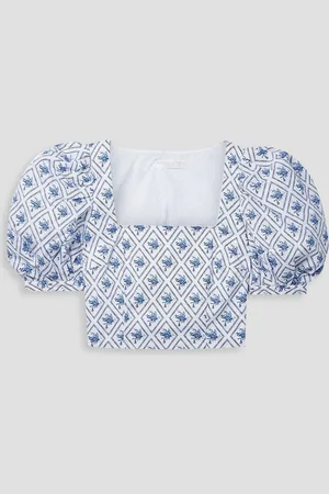 Caroline Constas Tessa cropped printed cotton-blend poplin top