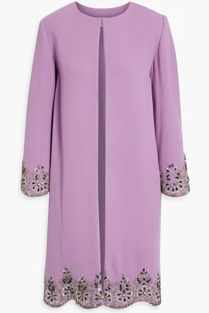 Oscar de la Renta Embellished wool-blend crepe coat - Purple