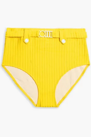 Solid The Annie belted ribbed high-rise bikini briefs
