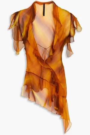 PETAR PETROV Asymmetric ruffled dégradé silk-chiffon top - Yellow
