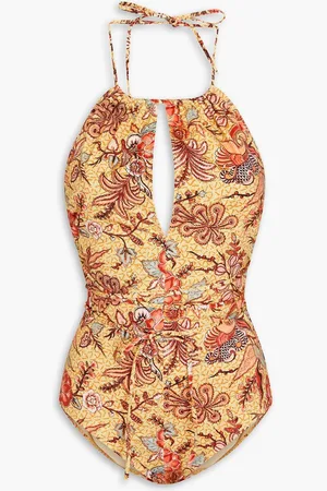 ULLA JOHNSON Annika printed halterneck swimsuit - Yellow