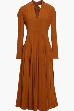 Victoria Beckham Cutout silk crepe de chine midi dress - Brown