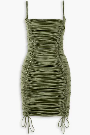 Isa Boulder Ruched gathered stretch-satin mini dress - Green