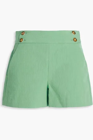 VERONICA BEARD Kimm button-embellished cotton and linen-blend shorts - Green