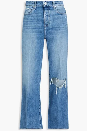 Paige Anessa distressed high-rise wide-leg jeans