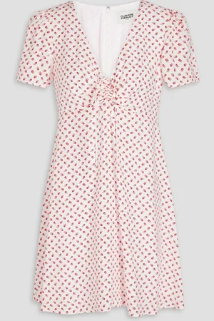 Claudie Pierlot Bow-detailed ruched floral-print crepe de chine mini dress