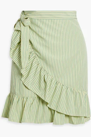 Walter Baker Sonny ruffled striped poplin mini wrap skirt - Yellow