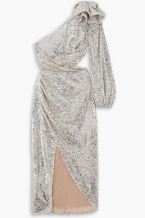 PATBO One-shoulder cutout sequined satin midi dress - Metallic