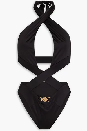 VERSACE Belize embellished cutout halterneck swimsuit