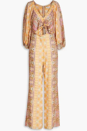 Sandro Knotted floral-print jumpsuit - Neutral