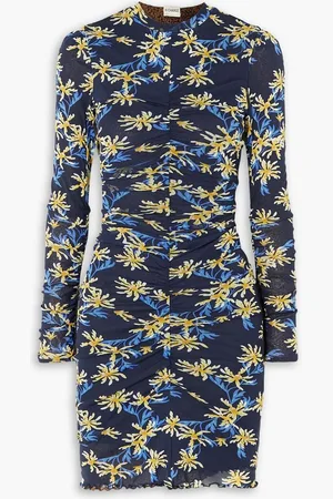 Diane von Furstenberg Azula reversible ruched floral-print stretch-mesh mini dress - Blue