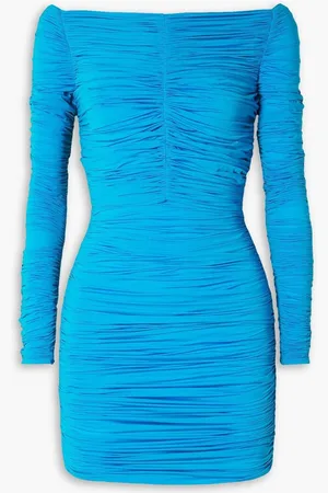ALEX PERRY Hadley off-the-shoulder ruched stretch-jersey mini dress - Blue