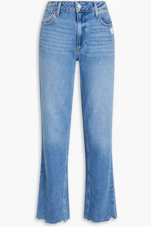 Paige Noella distressed high-rise straight-leg jeans - Blue