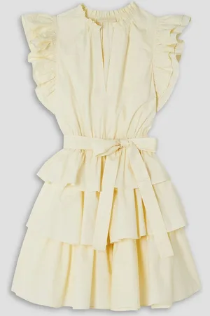 ULLA JOHNSON Honoria belted ruffled tiered cotton-poplin mini dress - White