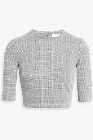 ROSETTA GETTY Cropped houndstooth jacquard-knit top