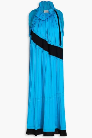 3.1 Phillip Lim Satin crepe-paneled pleated georgette midi dress - Blue
