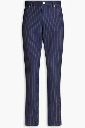 120% Lino Slim-fit pinstriped linen-blend twill pants - Blue
