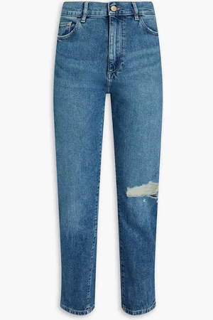 DL1961 Bella cropped distressed high-rise slim-leg jeans - Blue