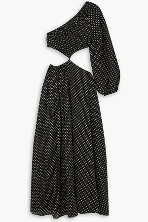 MATTEAU Asymmetric cutout polka-dot cotton and silk-blend maxi dress