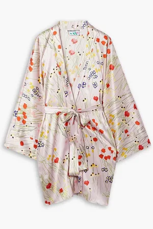 Bernadette Peignoir belted floral-print stretch-silk satin robe - Pink