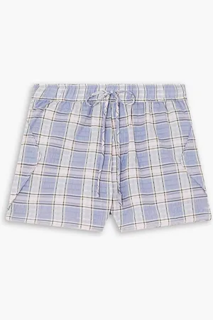 Ganni Checked cotton-blend seersucker shorts - Purple