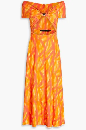 ROTATE Off-the-shoulder cutout printed jersey midi dress