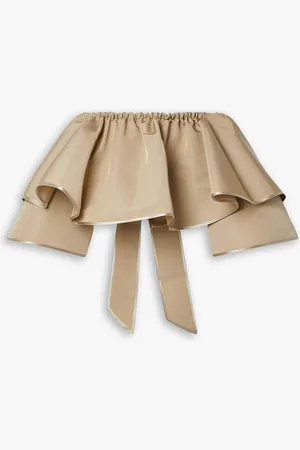 ADAM LIPPES Cropped ruffled layered silk-twill top - Neutral