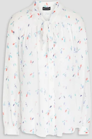 Emporio Armani Pussy-bow printed crepon shirt