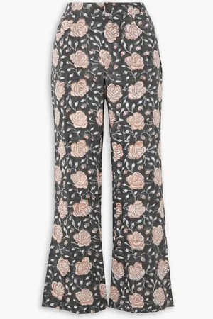 BATSHEVA Lawyer cropped floral-print cotton flared pants - Gray