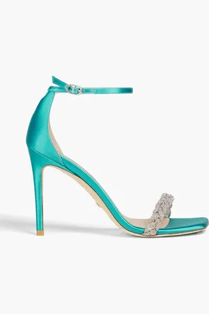 Stuart Weitzman Crystal-embellished neon satin sandals - Blue