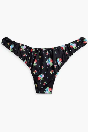 Caroline Constas Dorit gathered floral-print low-rise bikini briefs