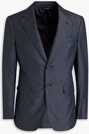 Dunhill Slim-fit Prince of Wales checked wool blazer - Blue