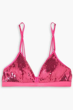 LOVE Stories Nightrider sequined stretch cotton-jersey soft-cup triangle bra - Pink