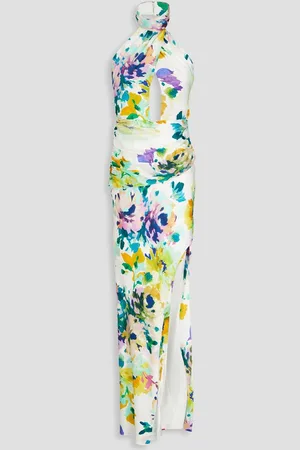 Nicholas Draped floral-print silk-satin halterneck gown
