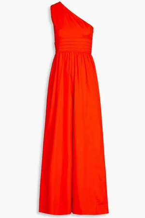 AMUR One-shoulder cutout cotton-twill wide-leg jumpsuit - Red