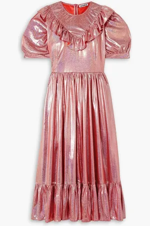 BATSHEVA May ruffled lamé midi dress - Red