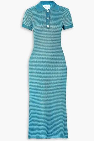 Calle Del Mar Striped crochet-knit midi dress - Blue