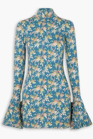 Les Rêveries Open-back ruffled floral-print stretch-jersey turtleneck mini dress
