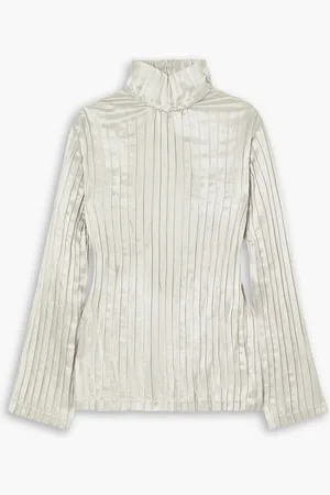 Interior The Twiggy pleated satin turtleneck top - Gray