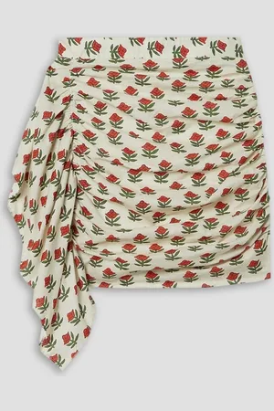 Rhode Ruched floral-print cotton-voile mini skirt - White