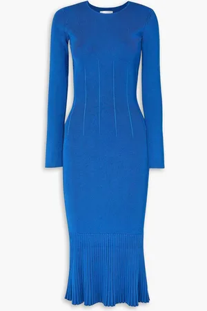 GALVAN Atalanta pleated ribbed-knit midi dress - Blue