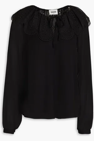 Claudie Pierlot Broderie anglaise-trimmed georgette blouse