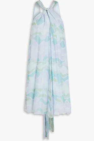Emporio Armani Printed silk-chiffon halterneck mini dress - Blue