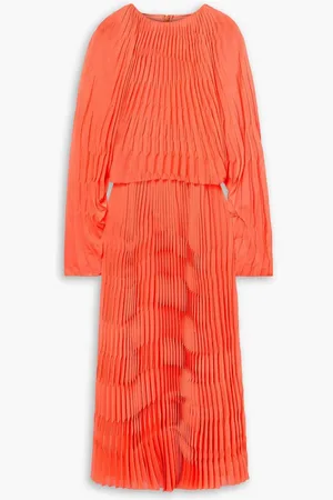 Partow Coraline layered pleated crepe midi dress - Orange
