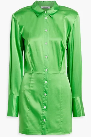 Frame Silk-blend satin mini shirt dress - Green