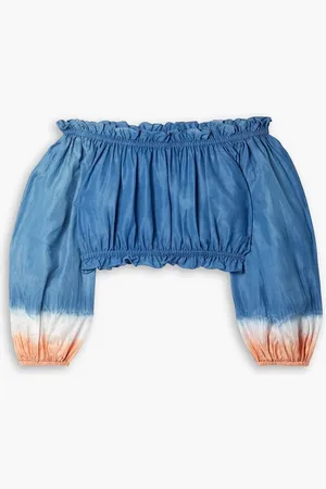 Cara Cara Shelby cropped gathered tie-dyed silk-crepe top - Blue