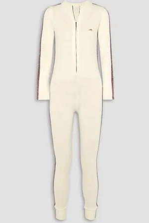 BELLA FREUD Futuristic metallic striped merino wool-blend jumpsuit - White