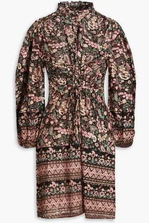Antik Batik Lace-up printed cotton mini dress